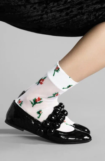 Hansel From Basel Rosebud Sheer Crew Socks In Multi