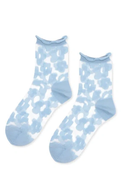 Hansel From Basel Poppy Flower Sheer Crew Socks In Gray