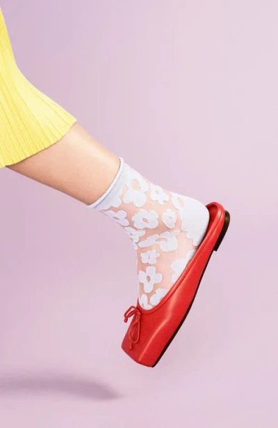 Hansel From Basel Poppy Flower Sheer Crew Socks In Gray