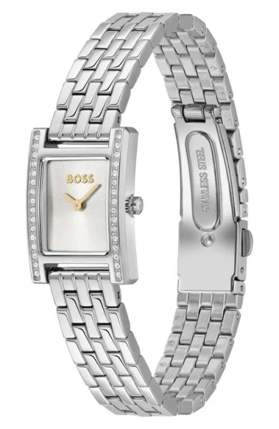 Hugo Boss Boss Lucy Precious Rectangular Watch, 18.5mm In Silver