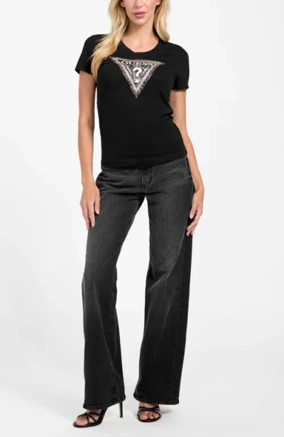 Guess Python Triangle Embellished Graphic T-shirt In Black