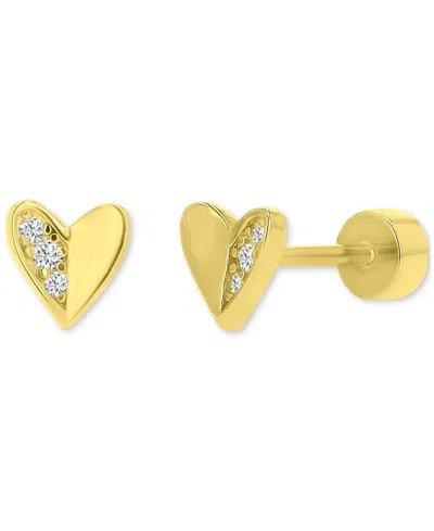 Macy's Cubic Zirconia Heart Stud Earrings (1/20 Ct. T.w.) In 14k Gold-plated Sterling Silver In Gold