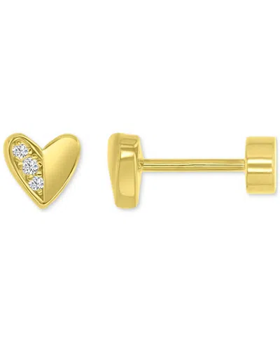 Macy's Cubic Zirconia Heart Stud Earrings (1/20 Ct. T.w.) In 14k Gold-plated Sterling Silver In Gold