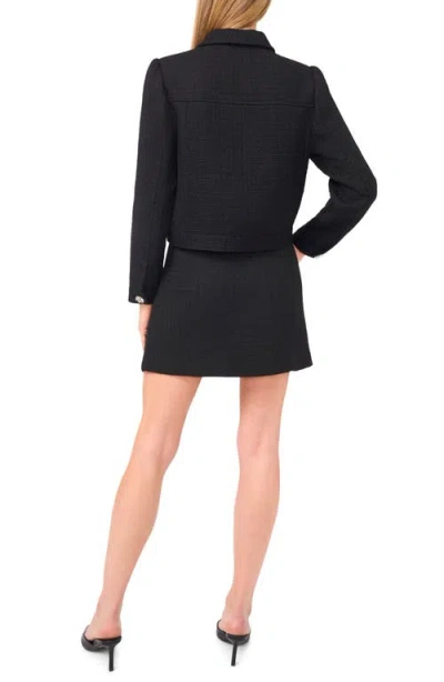 Cece Rhinestone Button Tweed Jacket In Black