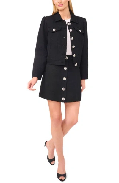Cece Rhinestone Button Tweed Jacket In Black