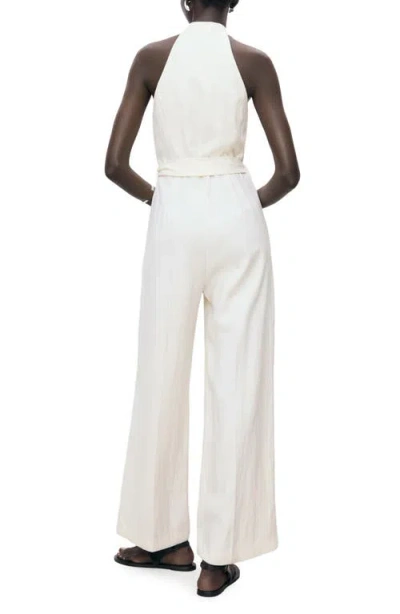 Mango Sleeveless Tie Waist Jumpsuit In White