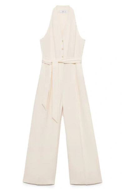 Mango Sleeveless Tie Waist Jumpsuit In White