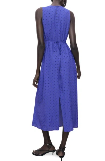 Mango Polka-dot Dress With Bow Blue In Blue