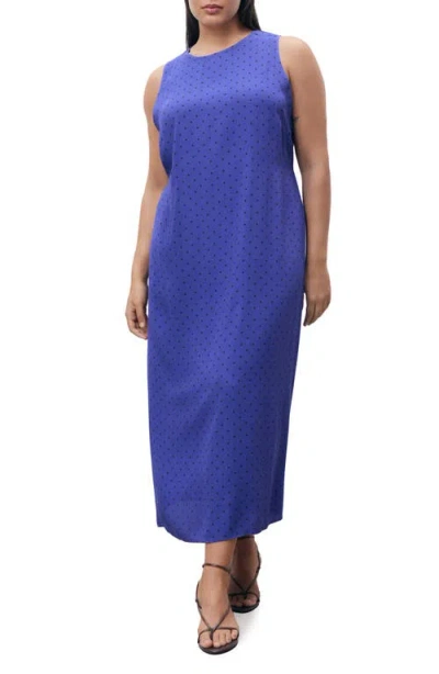 Mango Polka-dot Dress With Bow Blue In Blue