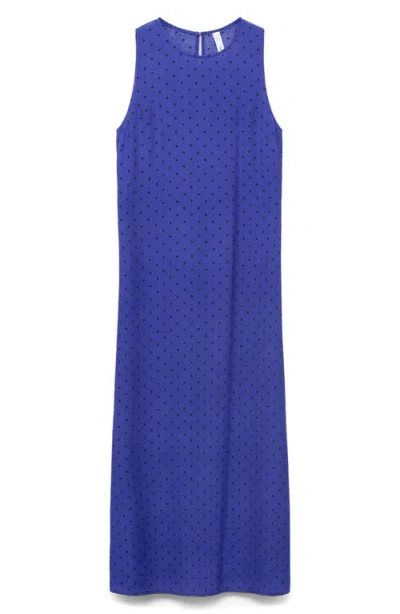 Mango Polka-dot Dress With Bow Blue In Blue