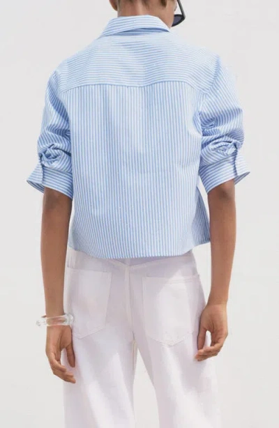 Mango Embellished Stripe Button-up Shirt In Blue