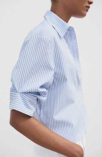 Mango Embellished Stripe Button-up Shirt In Blue