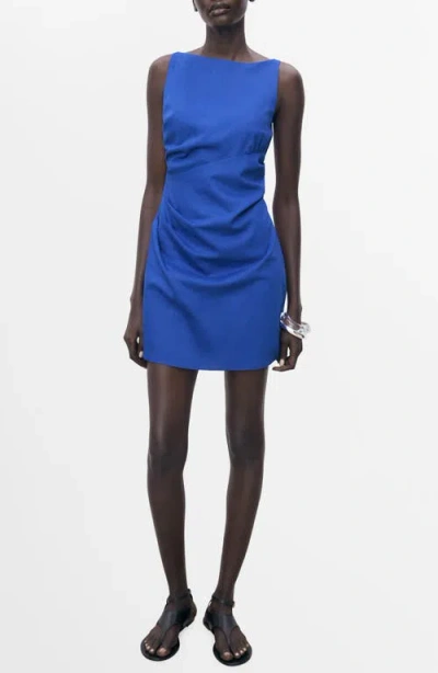 Mango Draped Linen Dress Vibrant Blue In Blue