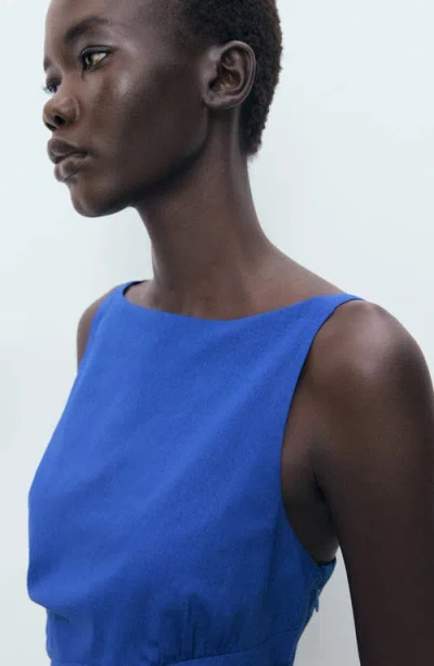 Mango Draped Linen Dress Vibrant Blue In Blue