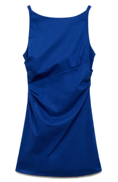 Mango Draped Linen Dress Vibrant Blue In Blue