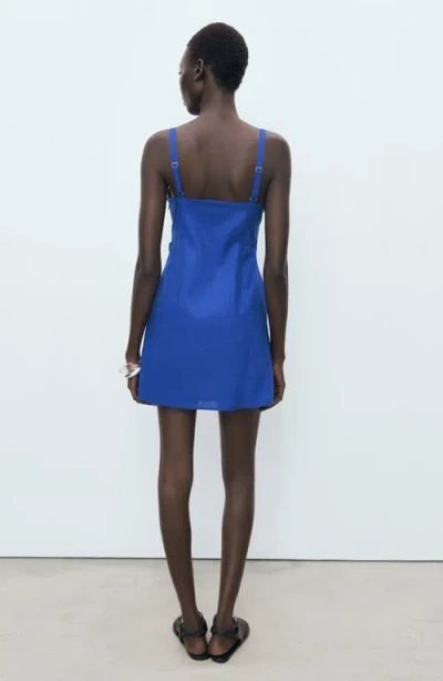 Mango Draped Linen Dress Vibrant Blue In Blue