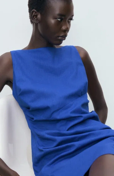 Mango Draped Linen Dress Vibrant Blue In Blue