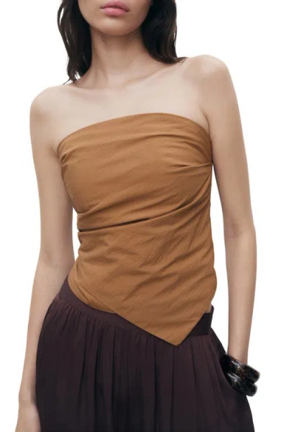 Mango Asymmetric Strapless Top In Brown