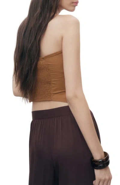 Mango Asymmetric Strapless Top In Brown