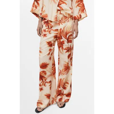 Mango Straight-leg Trousers With Palm Tree Print Off White In Multi