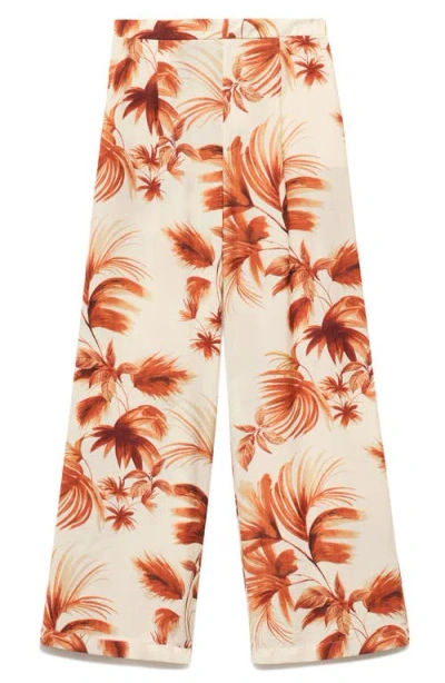 Mango Straight-leg Trousers With Palm Tree Print Off White In Multi