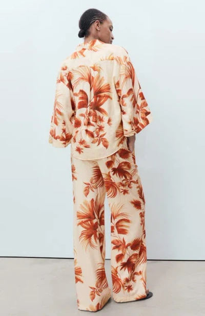 Mango Straight-leg Trousers With Palm Tree Print Off White In Multi