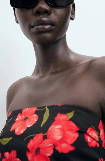 Mango Bandeau Ruched Sides Mini Dress In Red