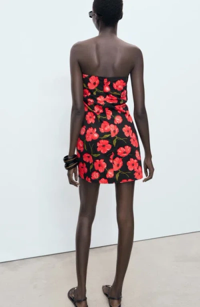 Mango Bandeau Ruched Sides Mini Dress In Red