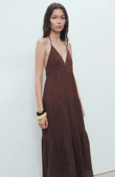 Mango Women's V-neck Cotton Dress In Brown