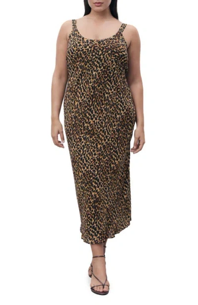 Mango Leopard Midi Dress Ecru In Animal Print