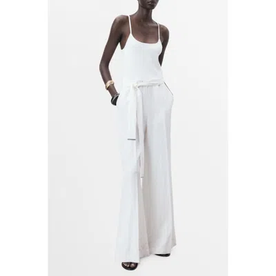 Mango Jumpsuit With Belt Off White In White