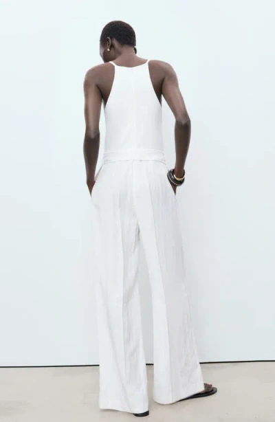 Mango Jumpsuit With Belt Off White In White