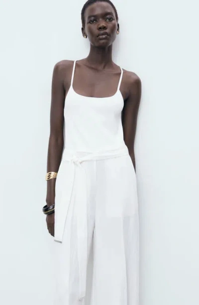 Mango Jumpsuit With Belt Off White In White