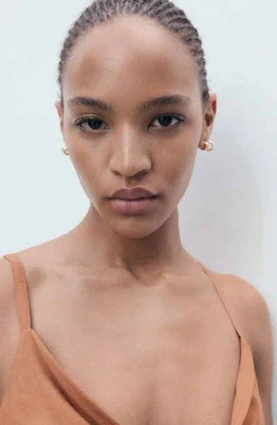 Mango Long Jumpsuit With Draped Neckline Brown In Brown