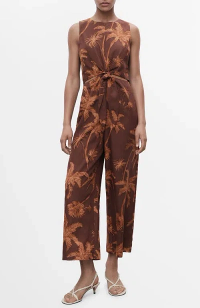Mango Lyocell Jumpsuit With Cut-out And Knot Detail Brown In Brown