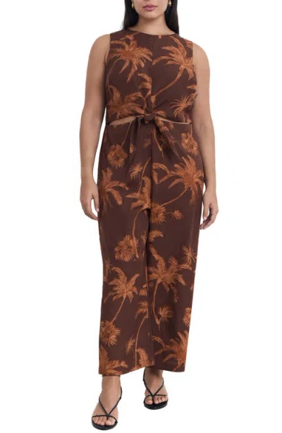 Mango Lyocell Jumpsuit With Cut-out And Knot Detail Brown In Brown