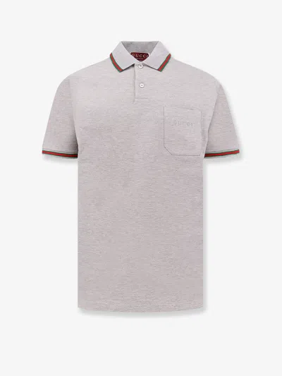 Gucci Grey Polo Shirt With Web Details And Logo Lettering On The Front In Wool Blend Man In Gray