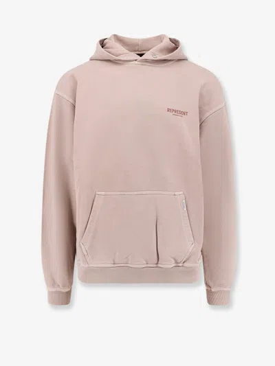 Represent Beige Oversized Hoodie With Snap-button Hood And Logo In Sand