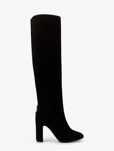 Dolce & Gabbana Chain Detail Suede Knee-high Boots In Black