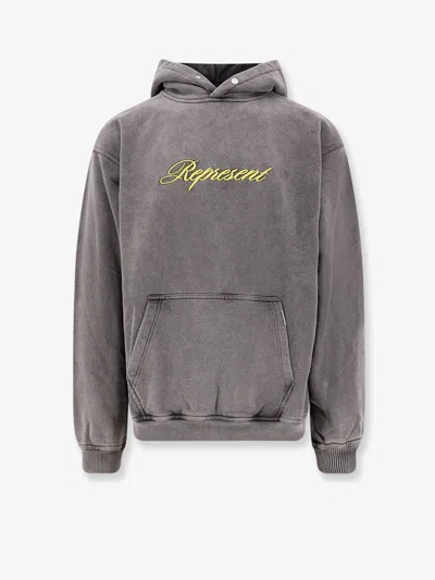 Represent Hooded Cotton Sweatshirt Kangaroo Pocket In Gray