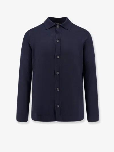 Nugnes 1920 Virgin Wool Cardigan With Collar In Blue