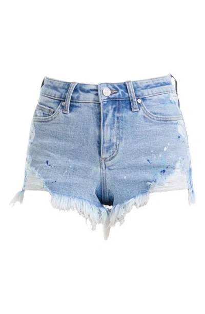 Bayeas Paint Splatter Mid Rise Denim Cutoff Shorts In Blue