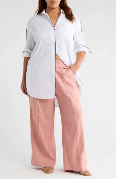 See Rose Go Multitasker Linen Blend Wide Leg Plus Size Pant In Pink