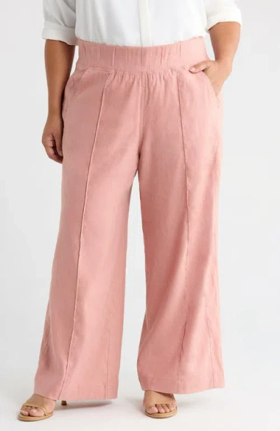 See Rose Go Multitasker Linen Blend Wide Leg Plus Size Pant In Pink