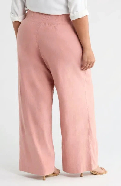 See Rose Go Multitasker Linen Blend Wide Leg Plus Size Pant In Pink