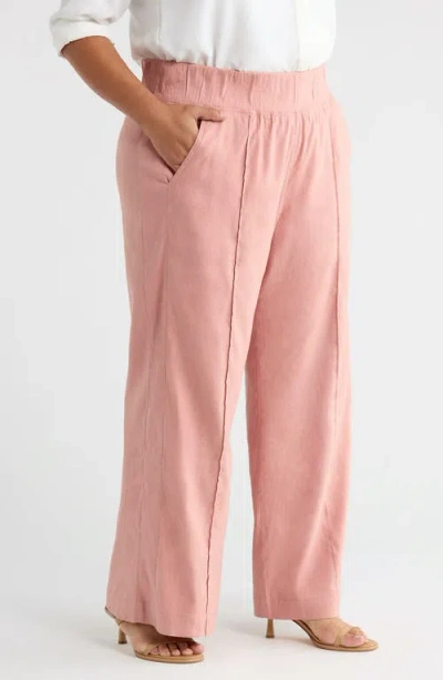 See Rose Go Multitasker Linen Blend Wide Leg Plus Size Pant In Pink
