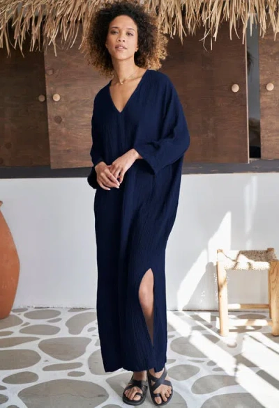 Ocean + Main Ocean+main Gauze Arc Seam Caftan In Blue