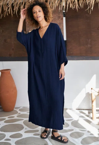 Ocean + Main Ocean+main Gauze Arc Seam Caftan In Blue