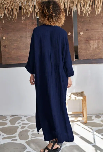 Ocean + Main Ocean+main Gauze Arc Seam Caftan In Blue