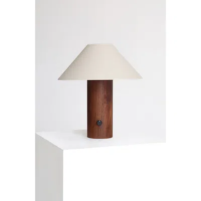 Brightech Okaley 13" Modern Led Walnut Wood Table Lamp With Cream Fabric Shade, Bulb Included In Brown